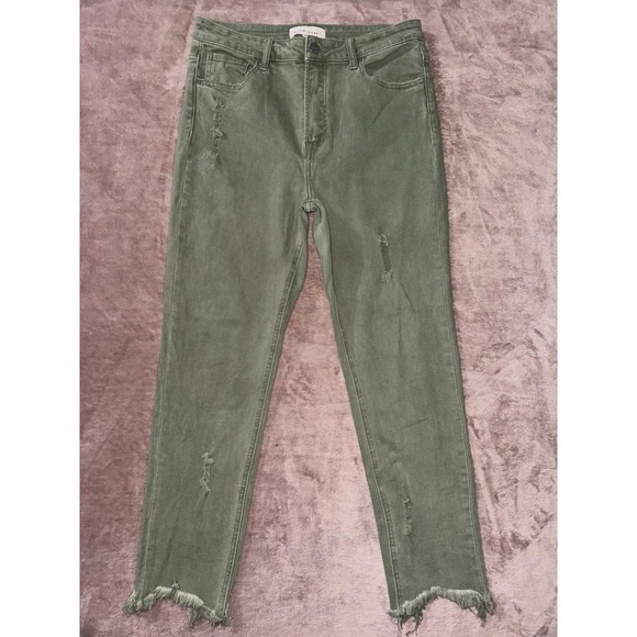 RISEN Jeans Womens Sage Green Distressed Ankle Raw Hem Size 30 - Picture 1 of 12